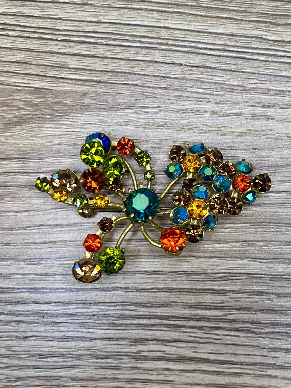 Made in Austria gold tone faux topaz citrine watermelon glass rhinestones brooch